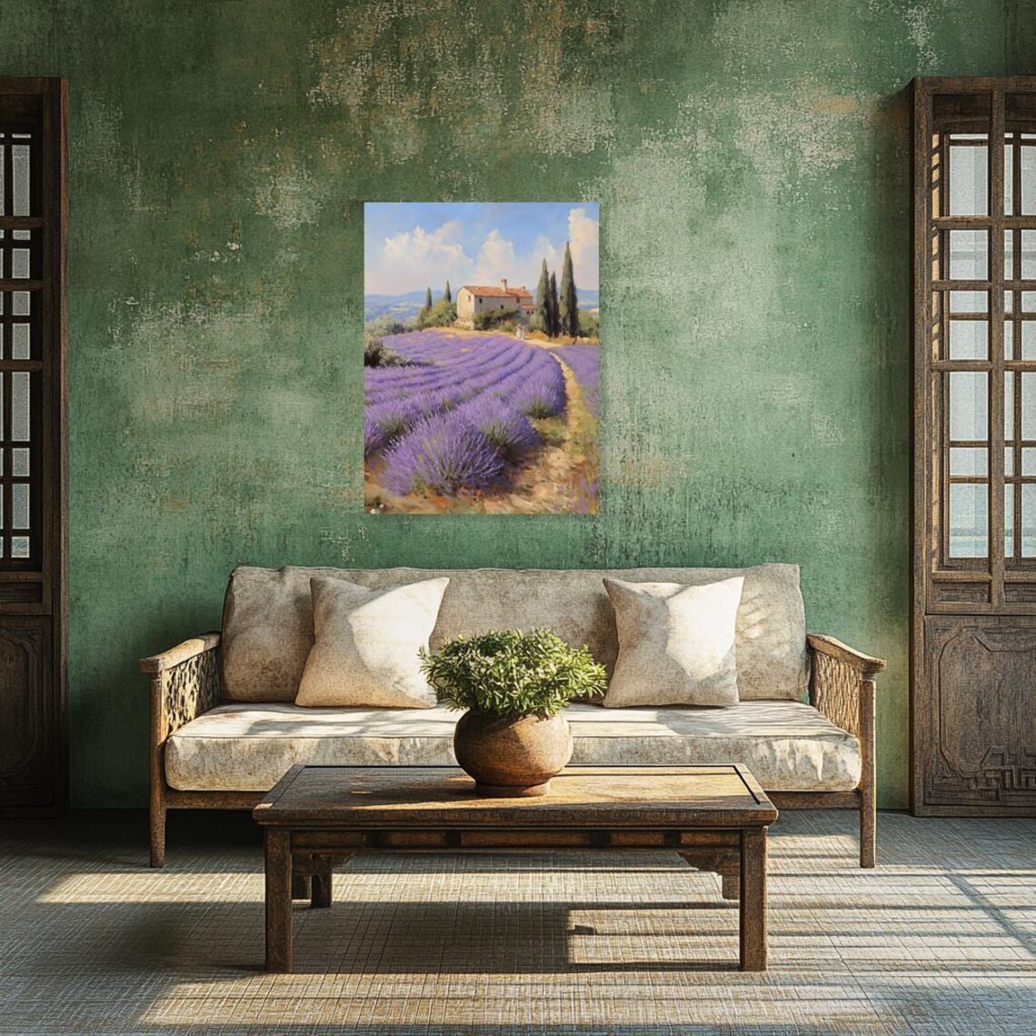 Provence Lavender Fields with Farmhouse and Cypress Trees Poster - Image 3