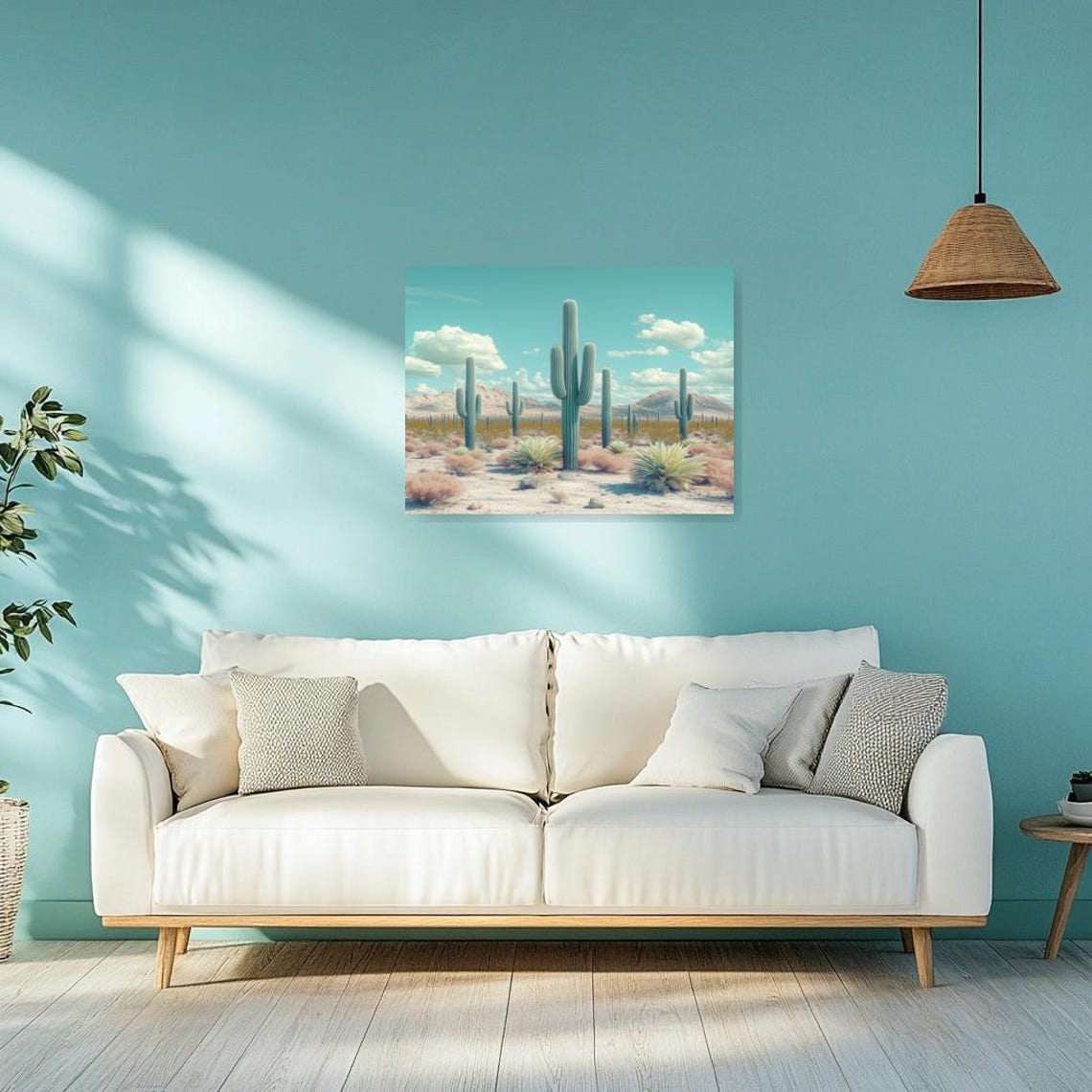 Saguaro Cactus Desert Landscape in Modern Cool Teal Tones Poster - Image 3