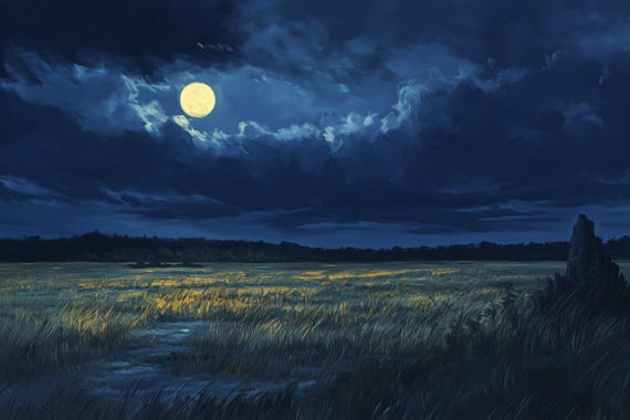 Moonlit Night Landscape Print Inspired By Van Goghs Starry Night For Stunning Wall Art Home Decor