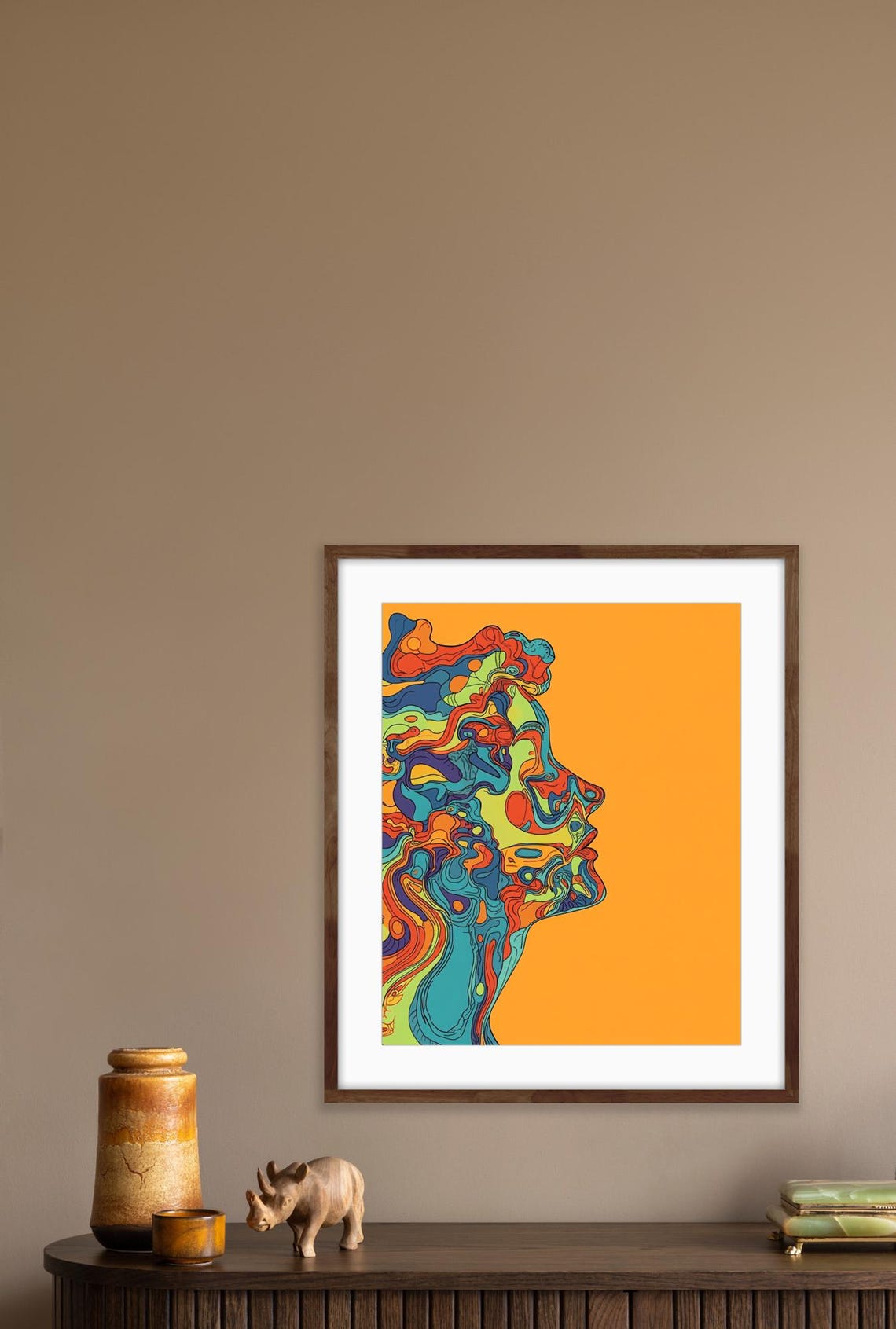 Psychedelic Abstract Profile Portrait Swirling Teal Orange Wall Poster - Image 2