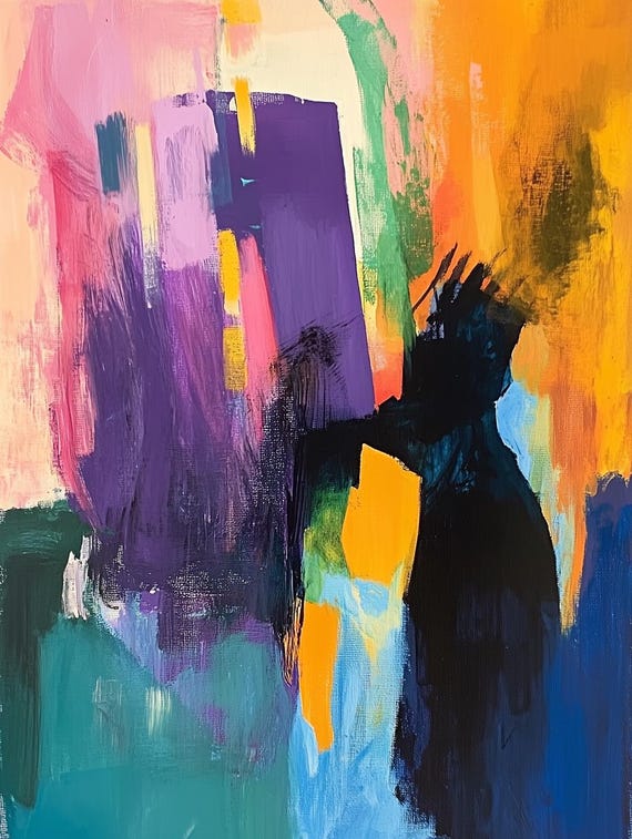 Abstract Art Inspired By Cy Twombly Bold Colors Energetic Shapes Unique Wall Art Home Decor