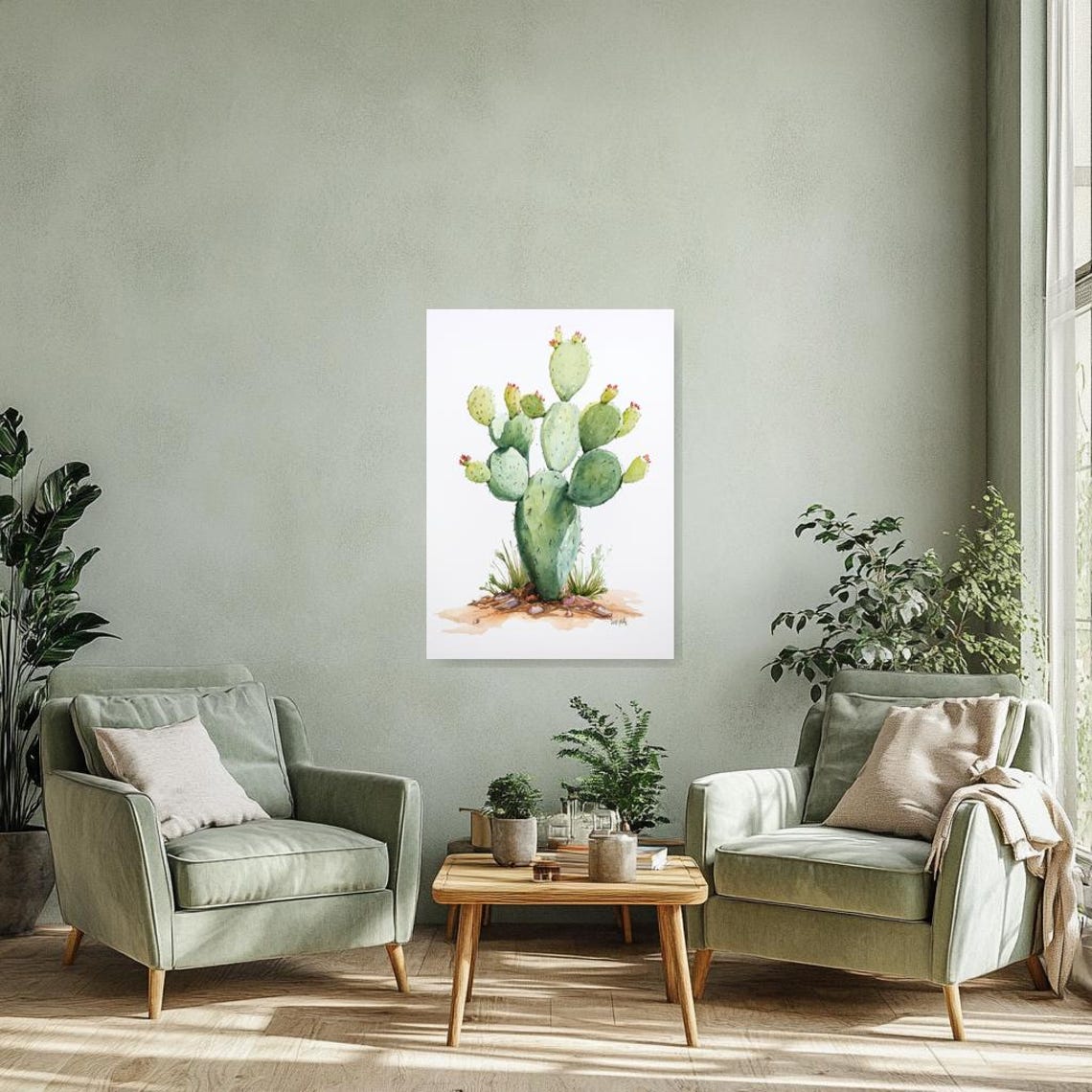 Prickly Pear Cactus Watercolor Botanical Illustration Poster - Image 2