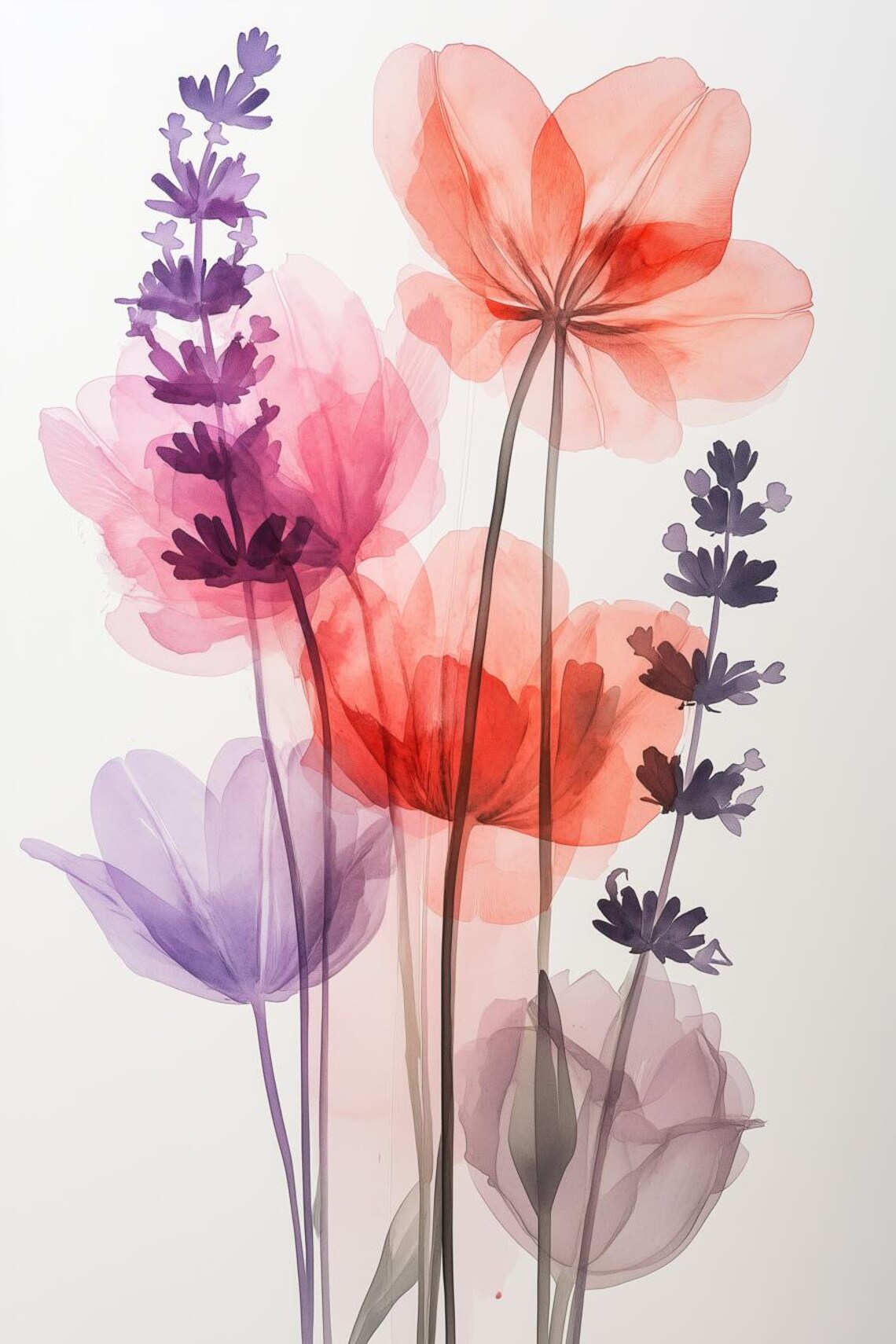Delicate Transparent Wildflowers In Pink Purple And Coral Tones Poster