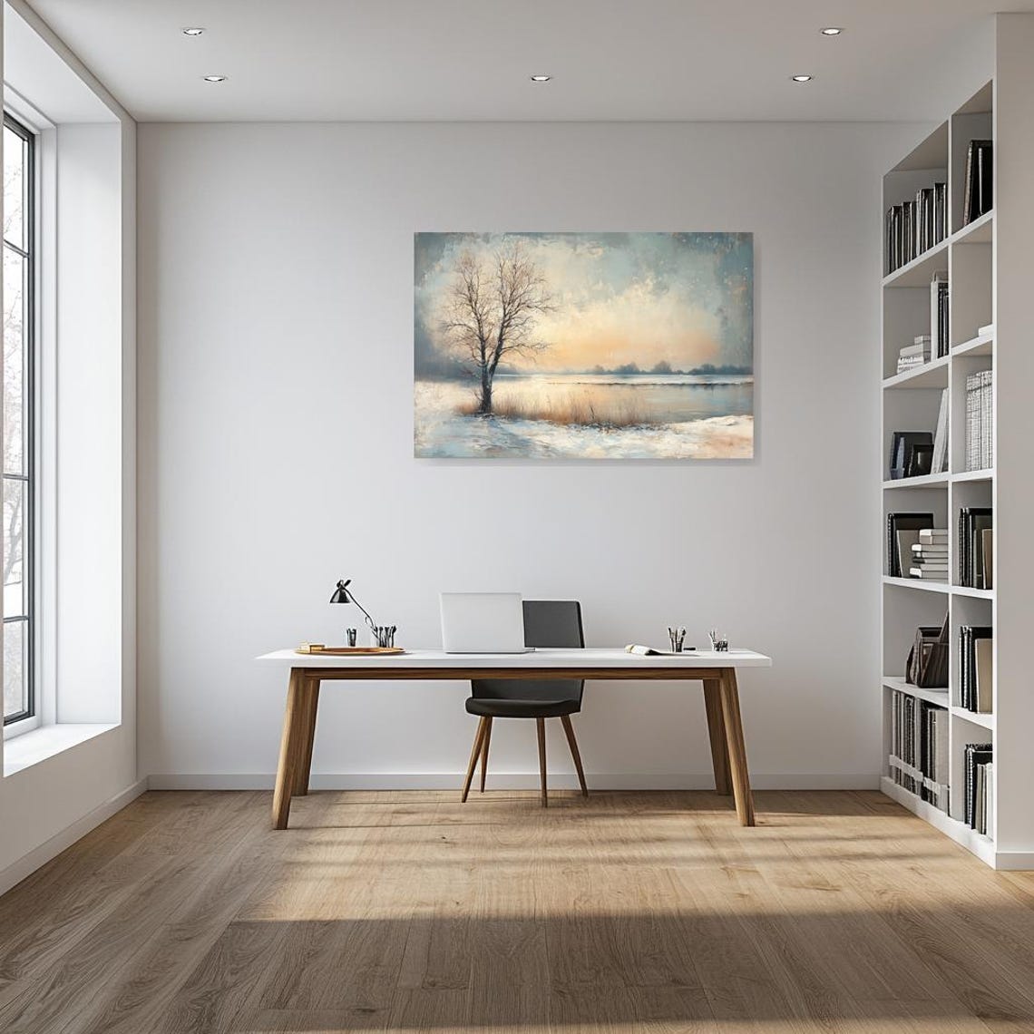 Bare Winter Tree By Misty Lake At Dawn Soft Pastel Art Poster - Image 2