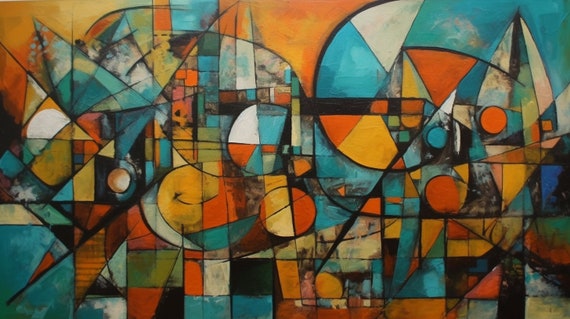 Eye Catching Di Cavalcanti Styled Original Art Geometric Shapes With Orange Blue And Green
