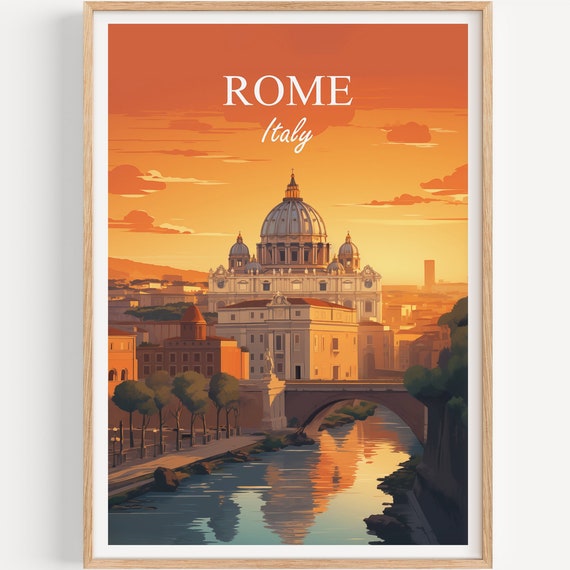 Rome Poster Wall Art Decor Travel Illustration Italy Vintage Print Gift For Friend
