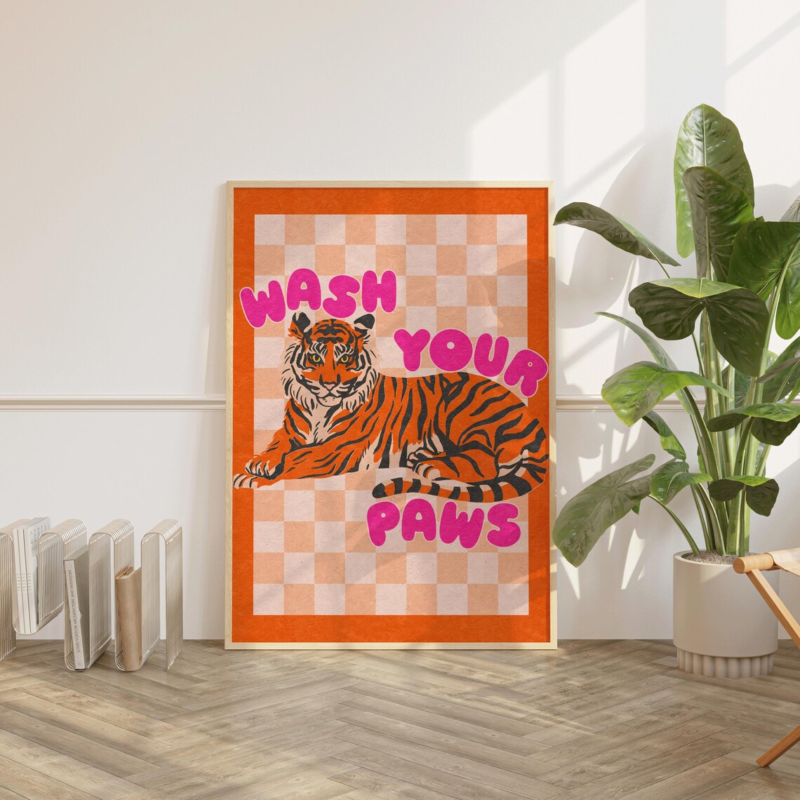Wash Your Paws Tiger Bathroom Art Poster