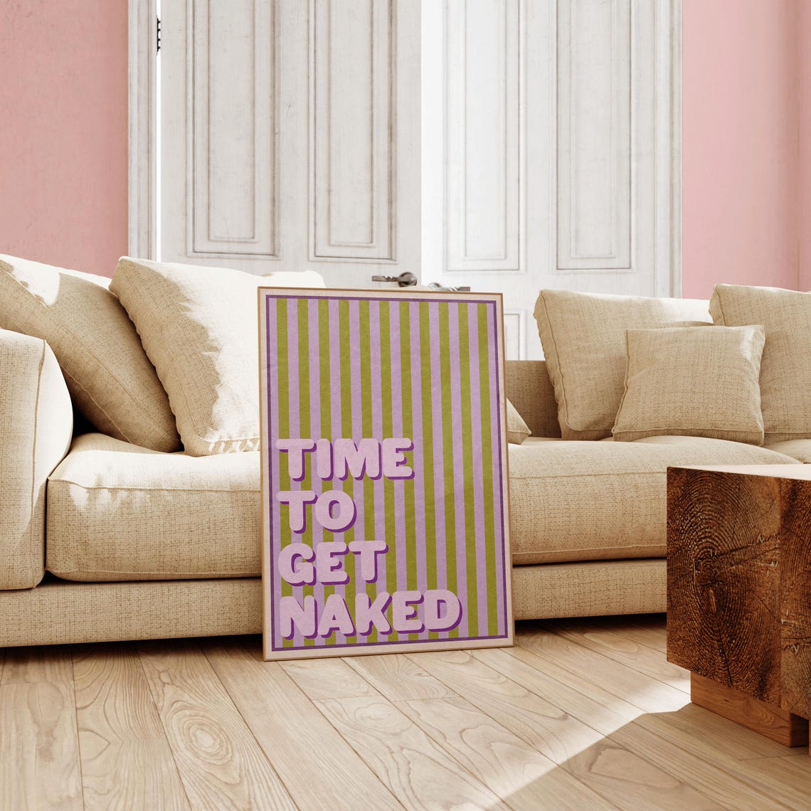 Time to Get Naked Retro Bubble Letters Striped Bathroom Poster - Image 2