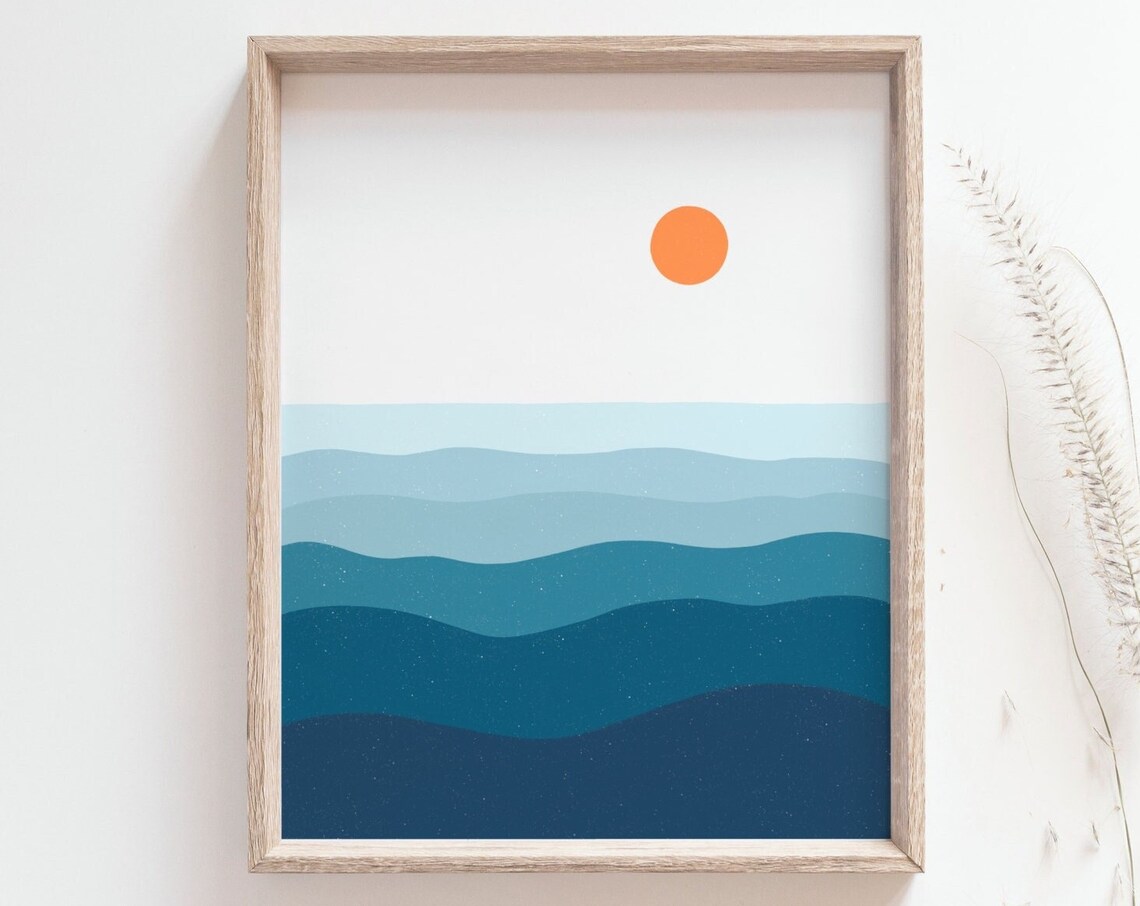 Sunset Ocean Sunset Poster, Minimalist Coastal Wall Art