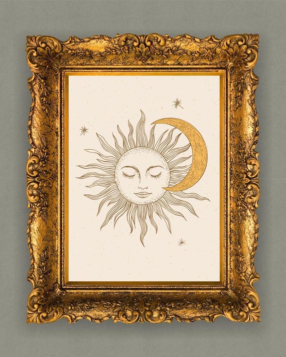 Boho Sun and Moon Art Print, Celestial Wall Art