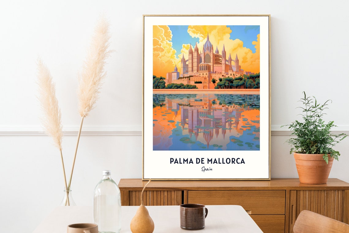Palma De Mallorca Spain Cathedral Reflected In Sunset Water Poster - Image 2