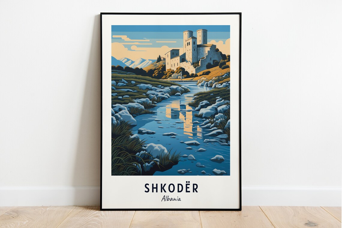 Shkodr Albania Travel Poster, City Wall Art Print