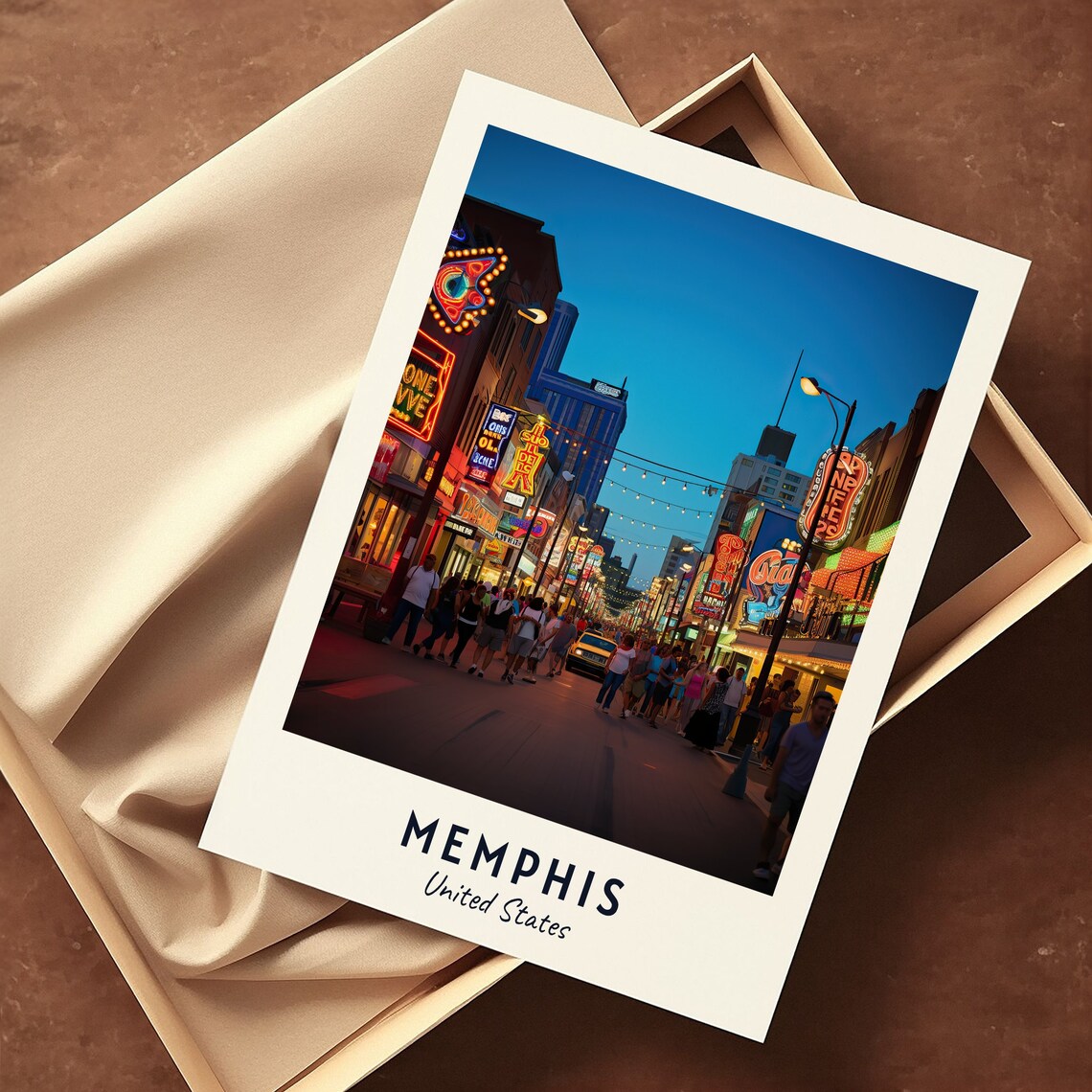 Memphis Tennessee Night Neon Street Music District Travel Poster - Image 3