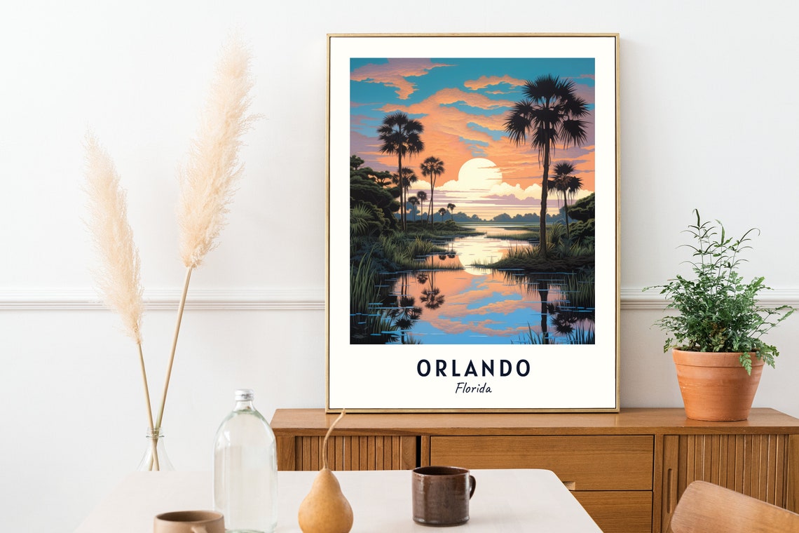Orlando Florida Sunset Palm Wetland Minimalist Travel Poster - Image 2