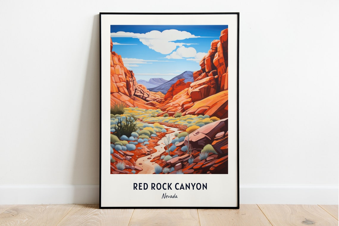 Red Rock Canyon Nevada Desert Cliffs Hiking Trail Valley Travel Poster