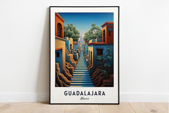 Colorful Blue Staircase Colonial Street Guadalajara Mexico Poster