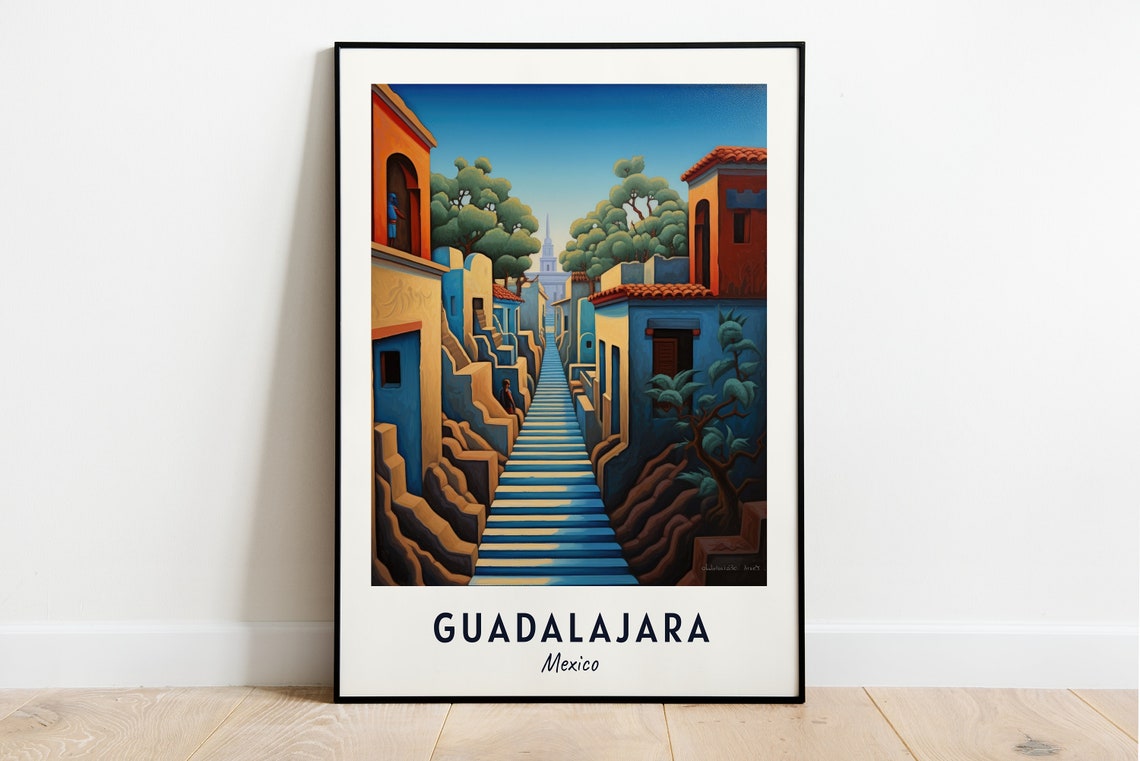 Colorful Blue Staircase Colonial Street Guadalajara Mexico Poster