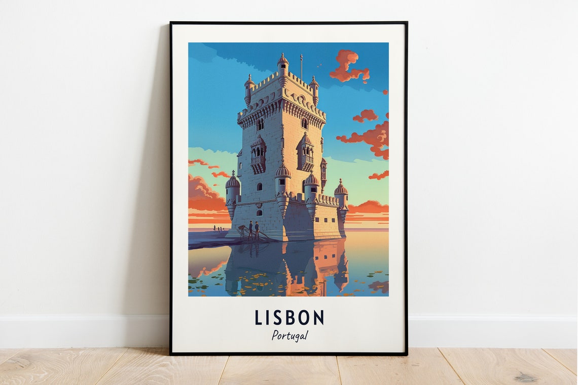 Belem Tower Lisbon Portugal Golden Sunset Over The Tagus Poster