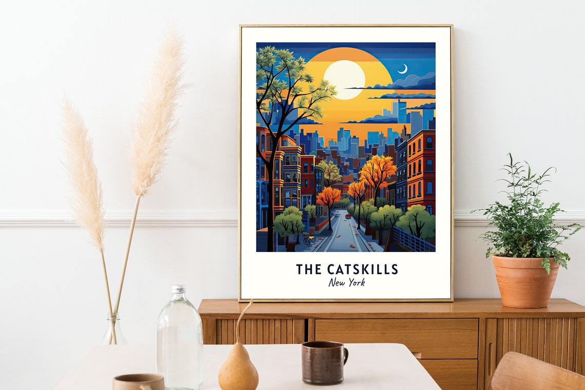 The Catskills New York Sunset City Street Moon Crescent View Poster - Image 2