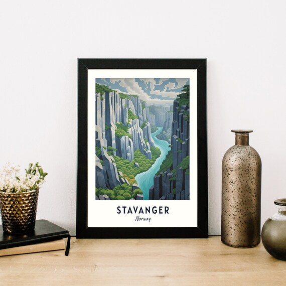 Stavanger Norway Turquoise River Fjord Canyon Summer Travel Poster