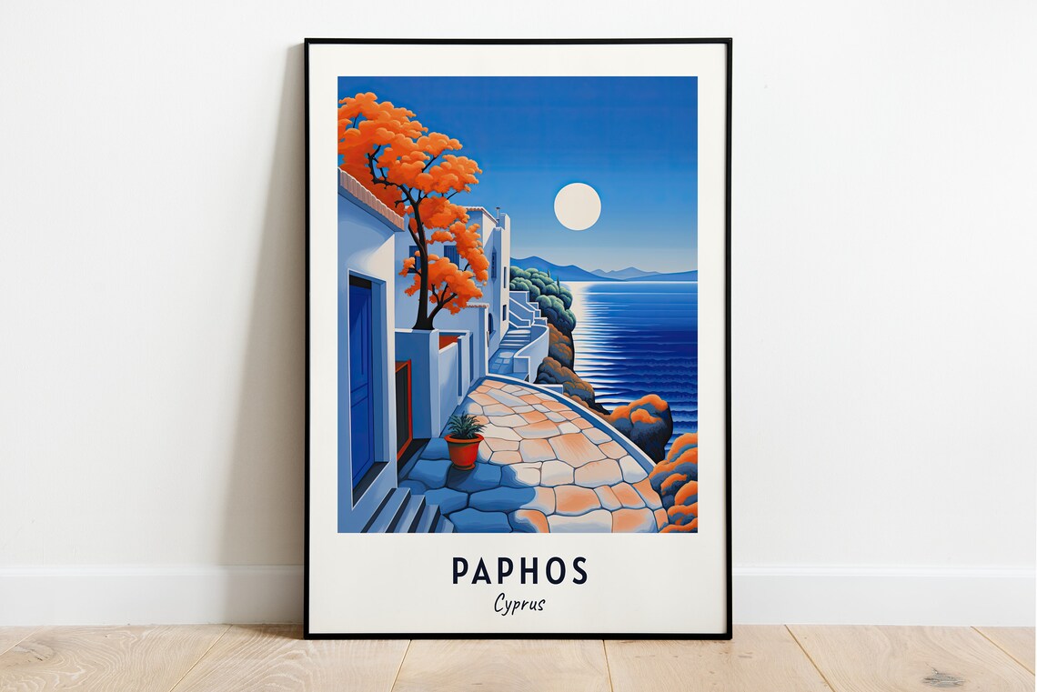 Paphos Cyprus Travel Poster, City Wall Art Print
