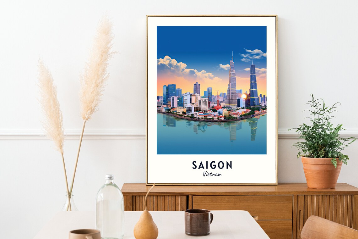 Saigon Sunset Skyline Over the Saigon River Vietnam Travel Poster - Image 2