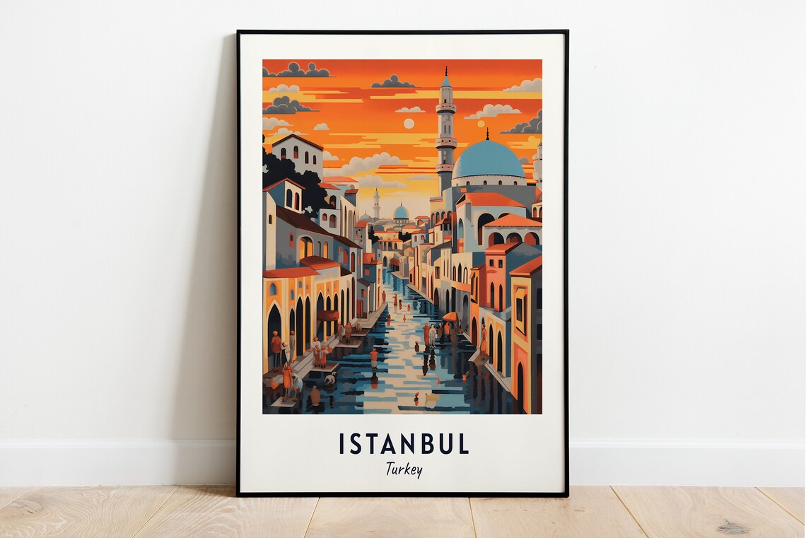 Istanbul Turkey Blue Dome Mosque Street Sunset People Travel Poster