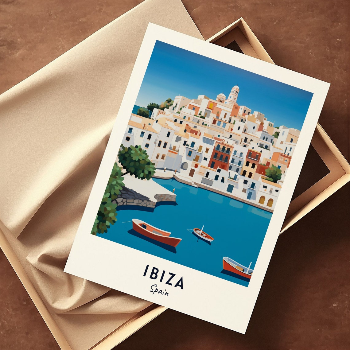 Ibiza Harbor Boats Waterfront White Town Spain Travel Poster - Image 3