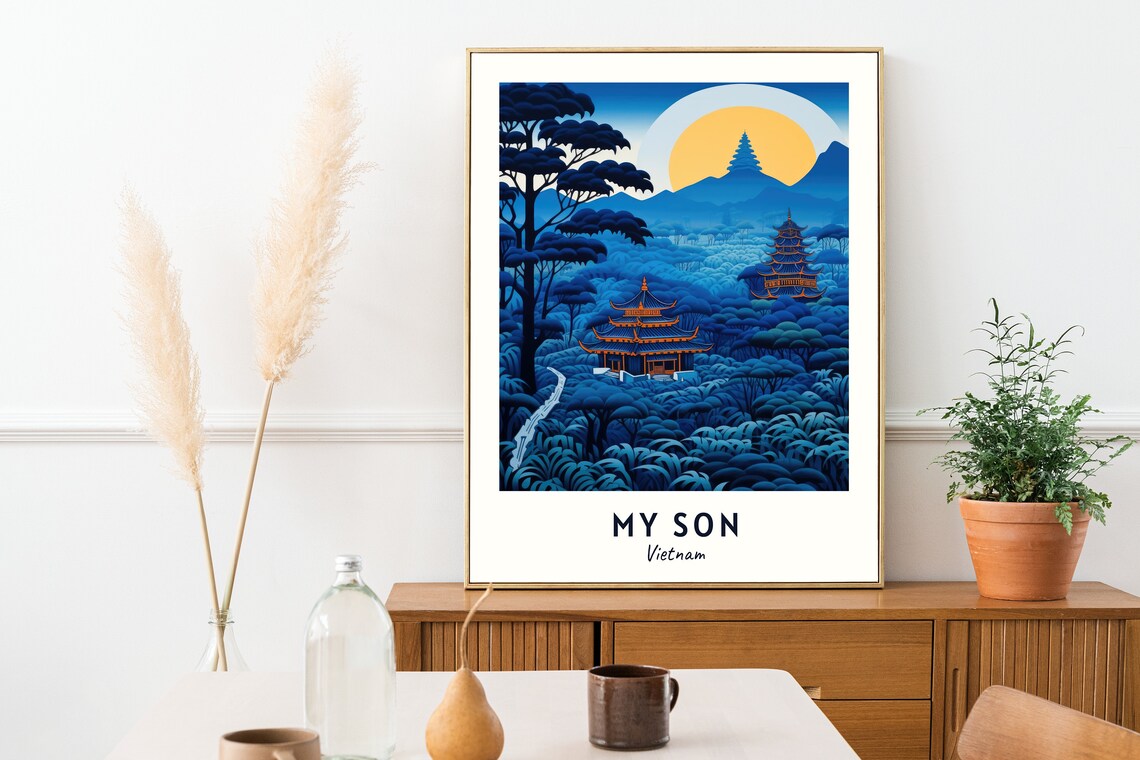 My Son Vietnam Temple Ruins Moonlit Jungle Travel Poster Artwork - Image 2