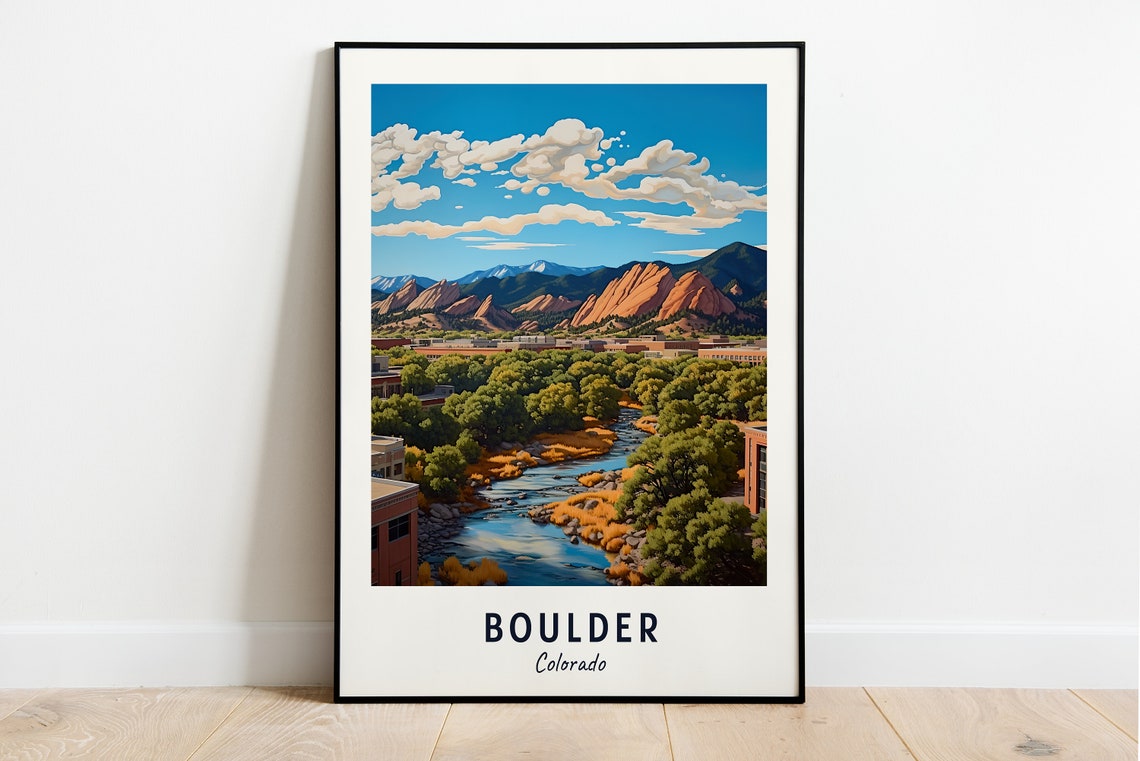 Boulder Colorado Flatirons Foothills Creek Nature Travel Poster
