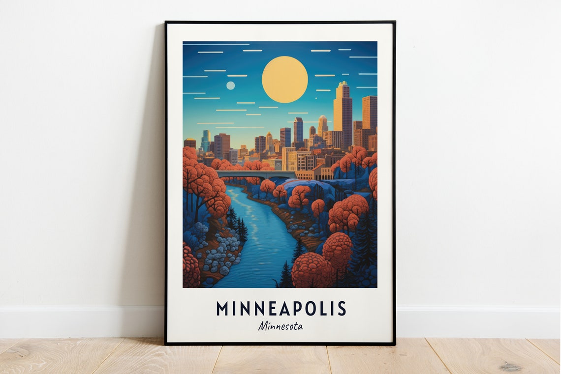 Minneapolis Minnesota Autumn Sunset River Golden Skyline Poster