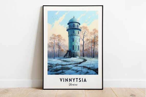Vinnytsia Ukraine Historic Water Tower Snowy Autumn Forest Poster