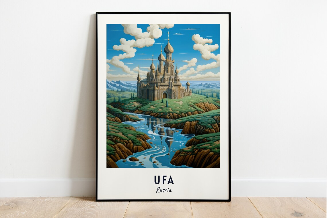 Ufa Golden Onion Dome Church River Valley View Travel Poster