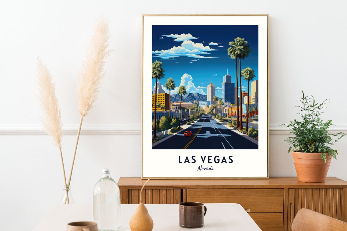 Las Vegas Palm-Lined Downtown Street Skyline Nevada Travel Poster - Image 2