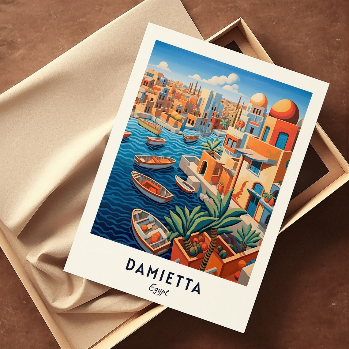 Colorful Harbor Boats and Waterfront Domes Damietta Egypt Poster - Image 3