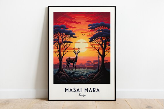 Masai Mara Kenya Sunset Antelope Acacia Trees Savannah Poster