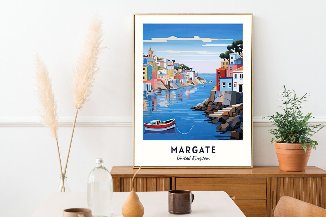 Margate United Kingdom Colorful Harbor and Boat Scene Travel Poster - Image 2