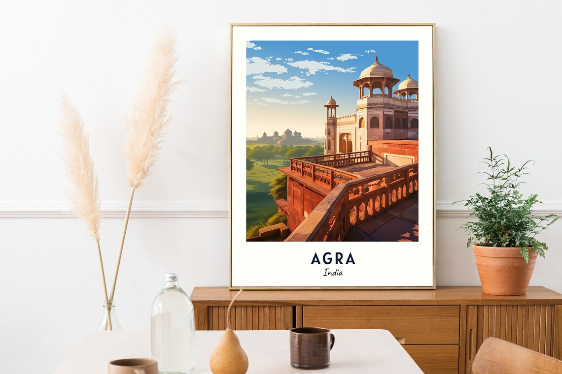 Agra India Mughal Fort Palace Terrace Sunrise Heritage Travel Poster - Image 2
