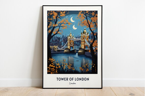 Tower of London Bridge Moonlit Thames Night Scene Travel Poster