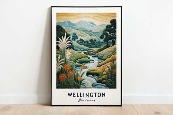 Wellington New Zealand Lush River Valley Wildflowers Art Poster
