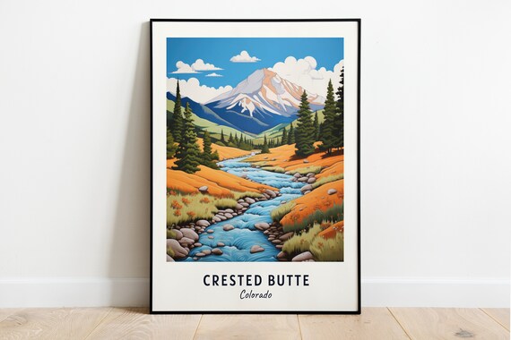 Crested Butte Colorado Mountain Stream Snowy Peak Meadow View Poster