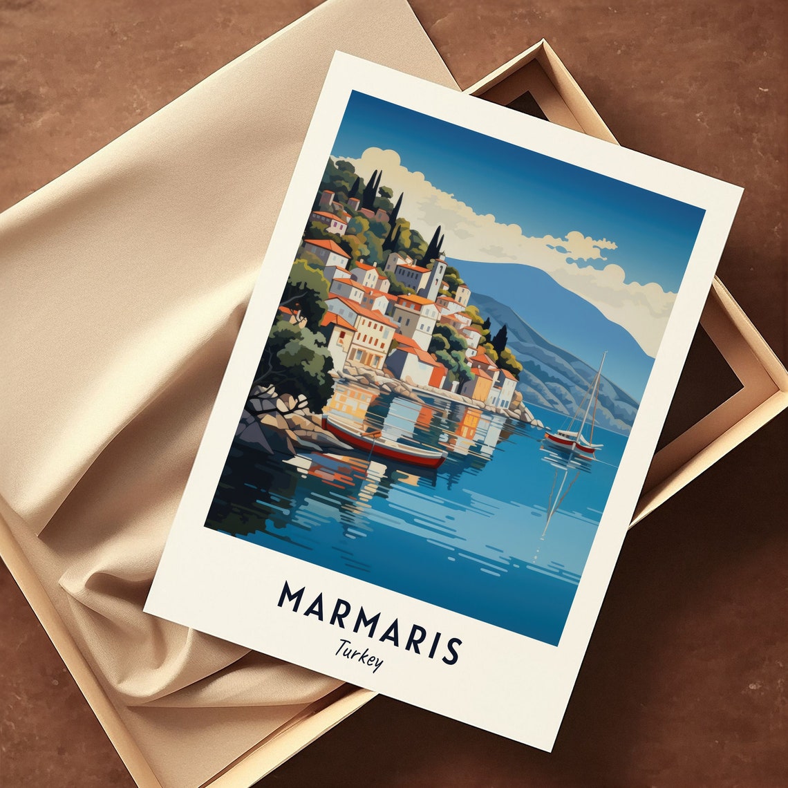 Marmaris Turkey Harbor Town Sailboats Calm Blue Bay Travel Poster - Image 3
