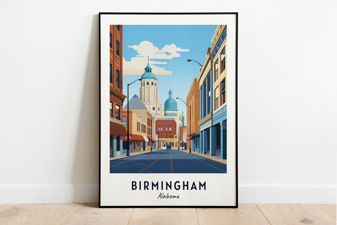 Birmingham Alabama Historic Downtown Street Skyline Daytime Poster