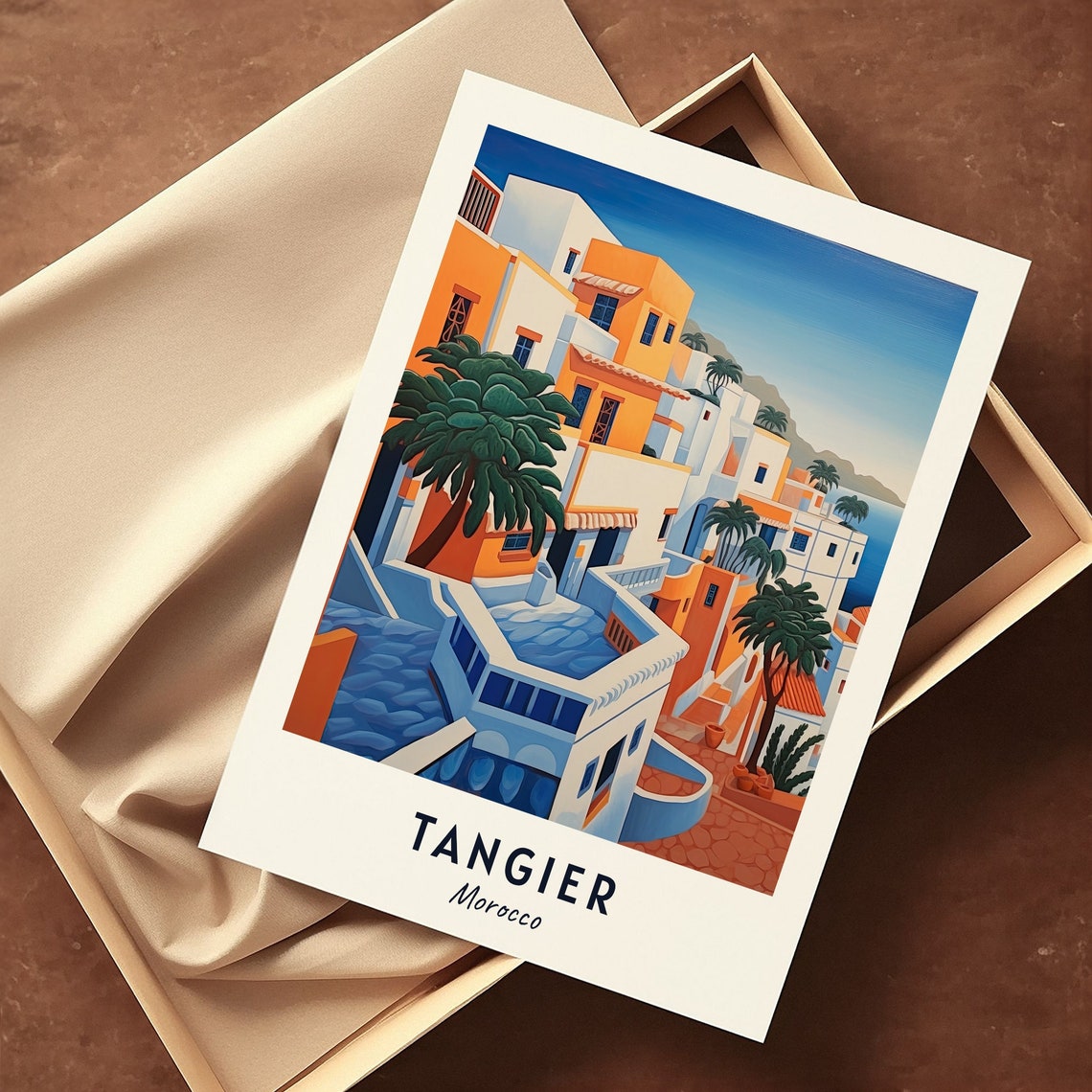 Tangier Morocco Whitewashed Medina Houses And Palm Trees Poster - Image 3