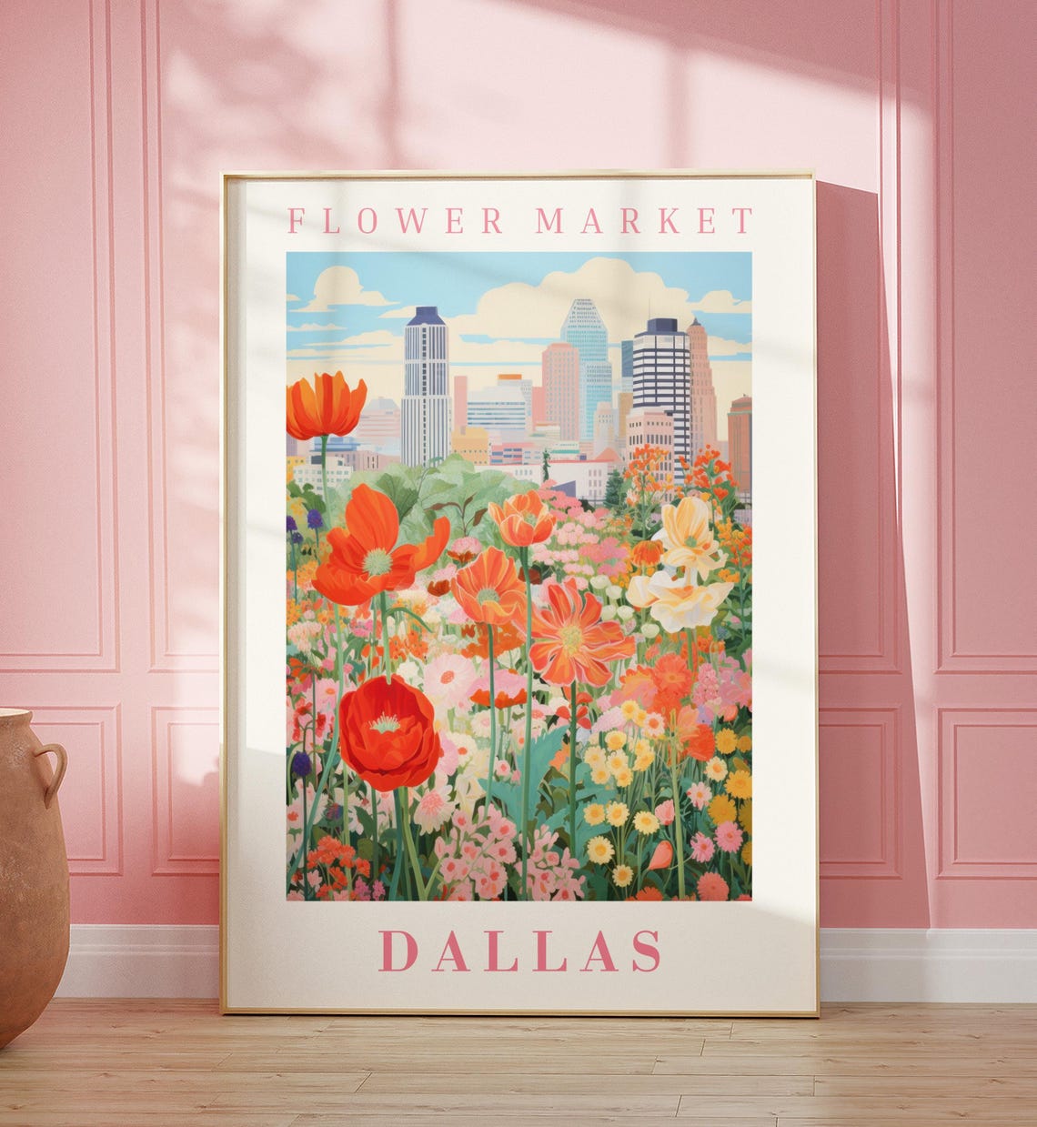 Dallas Flower Market Poster Wall Decor United States Floral Illustration Botanical Gallery Wall Art Gift For Friend Travel Poster