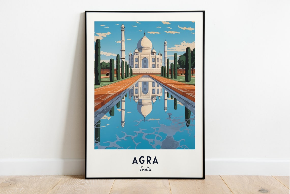 Taj Mahal Perfect Reflection Long Pool Agra India Travel Poster