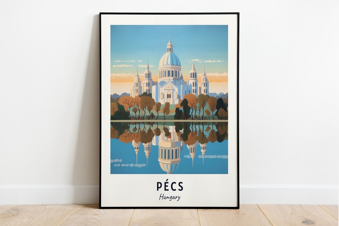 Pécs Hungary Basilica Dome Reflection Golden Hour Travel Poster