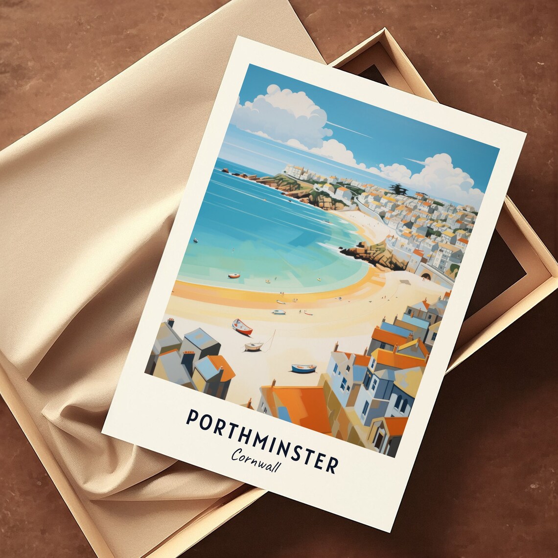 Porthminster Cornwall Sunlit Beach Boats Seaside Town Poster - Image 3