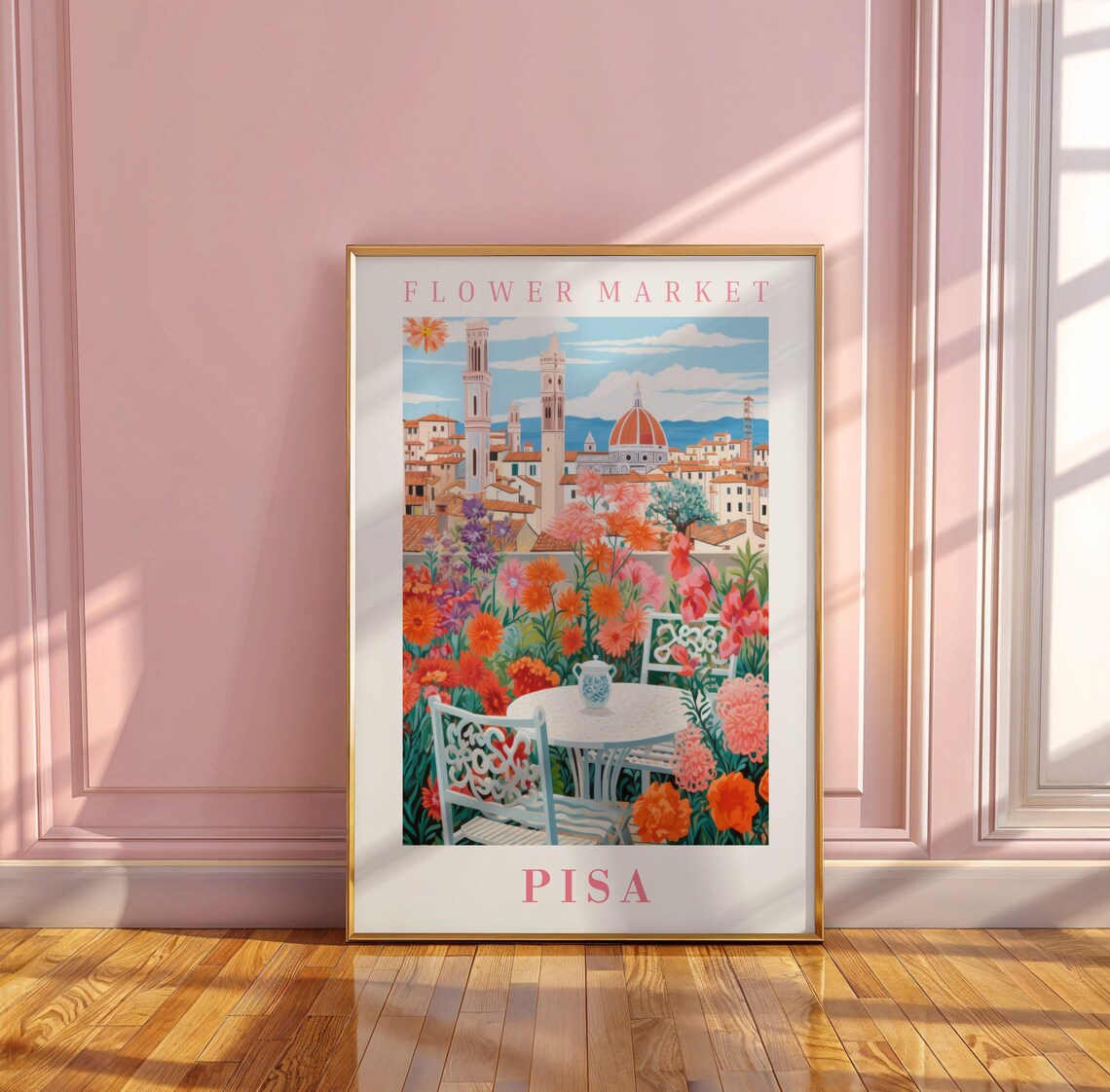 Pisa Italy Flower Market Italian Garden Tea Table Travel Poster - Image 3