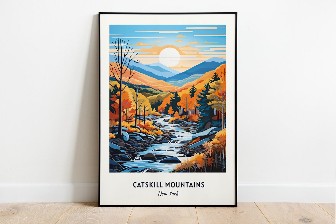 Catskill Mountains New York Autumn Stream Vintage Travel Poster